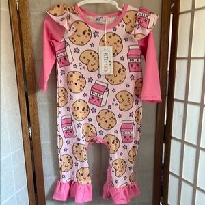Pete + Lucy Pink Cookies & Milk One Piece Romper Multiple Sizes